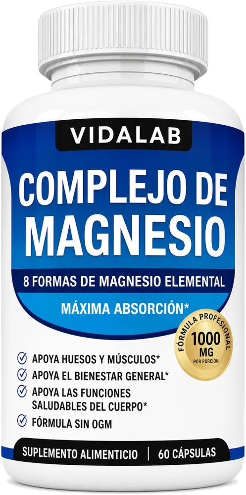 Frasco oficial de VIDALAB Complejo de Magnesio 8 en 1.