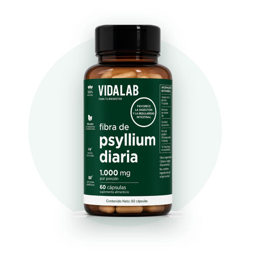 Frasco de VIDALAB fibra de psyllium diaria, 60 cápsulas