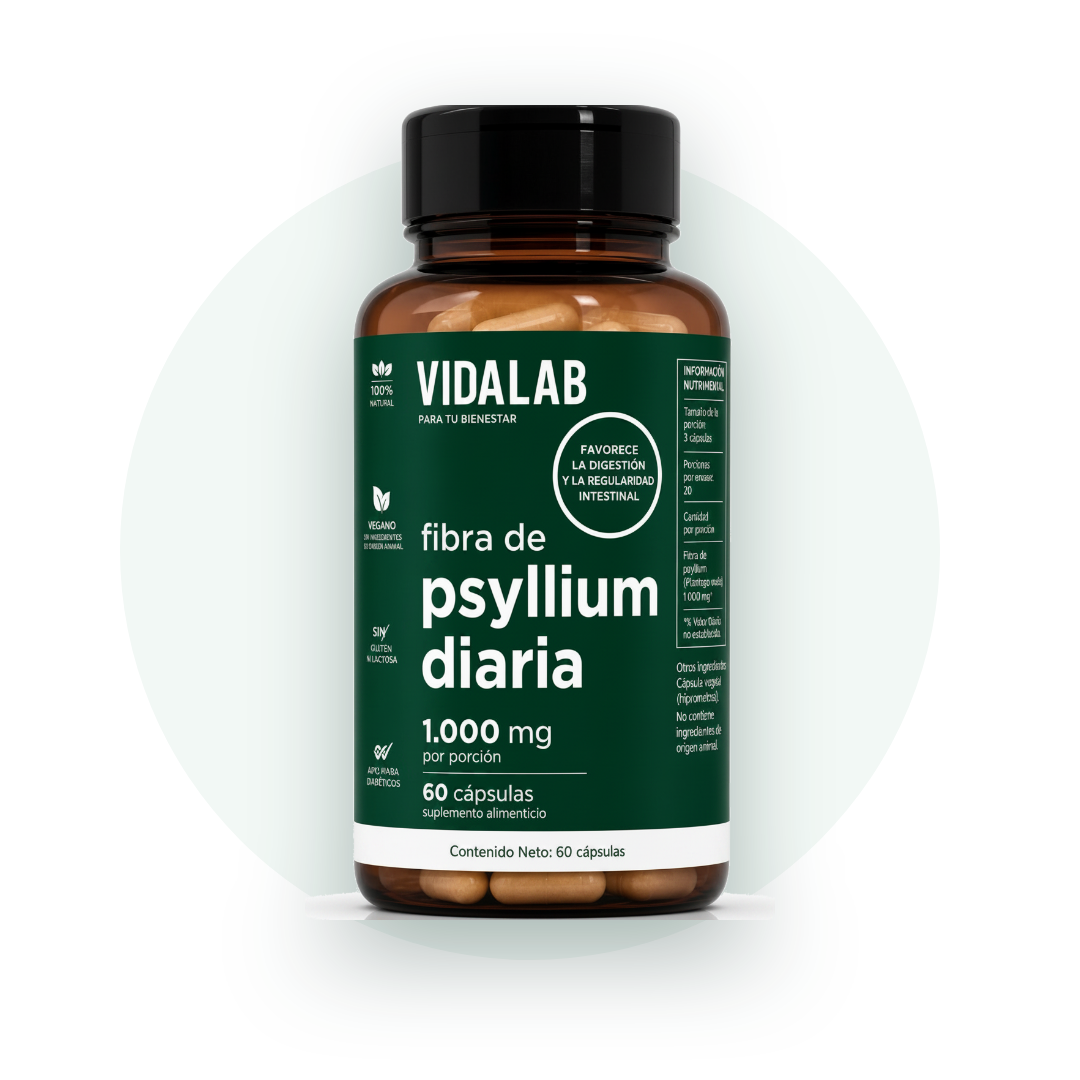 Frasco de VIDALAB, fibra de psyllium, 60 cápsulas