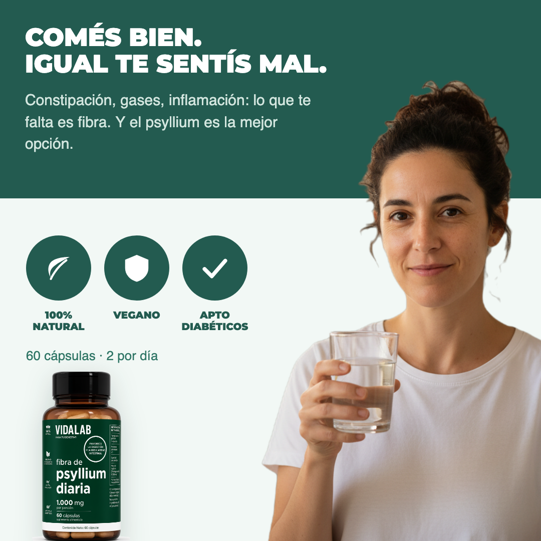 Tu fibra diaria: dos cápsulas por día con un vaso de agua