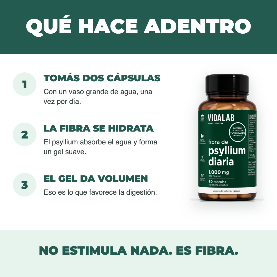 Cómo actúa el psyllium: se toma con agua, forma un gel suave y da volumen al tránsito