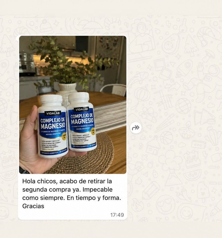 Mensaje de una clienta con su pedido recibido