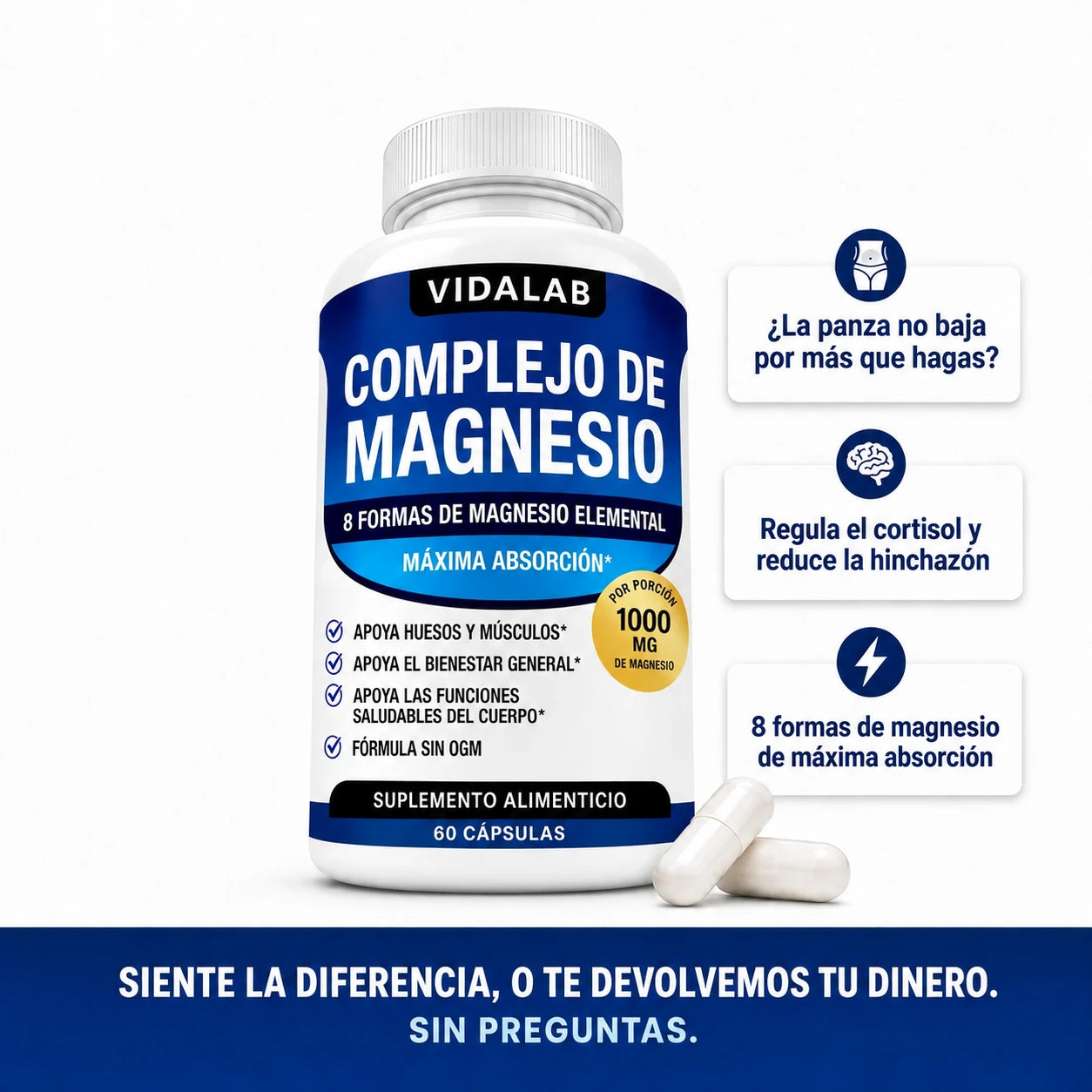 Frasco del Complejo de Magnesio de VIDALAB, 60 cápsulas
